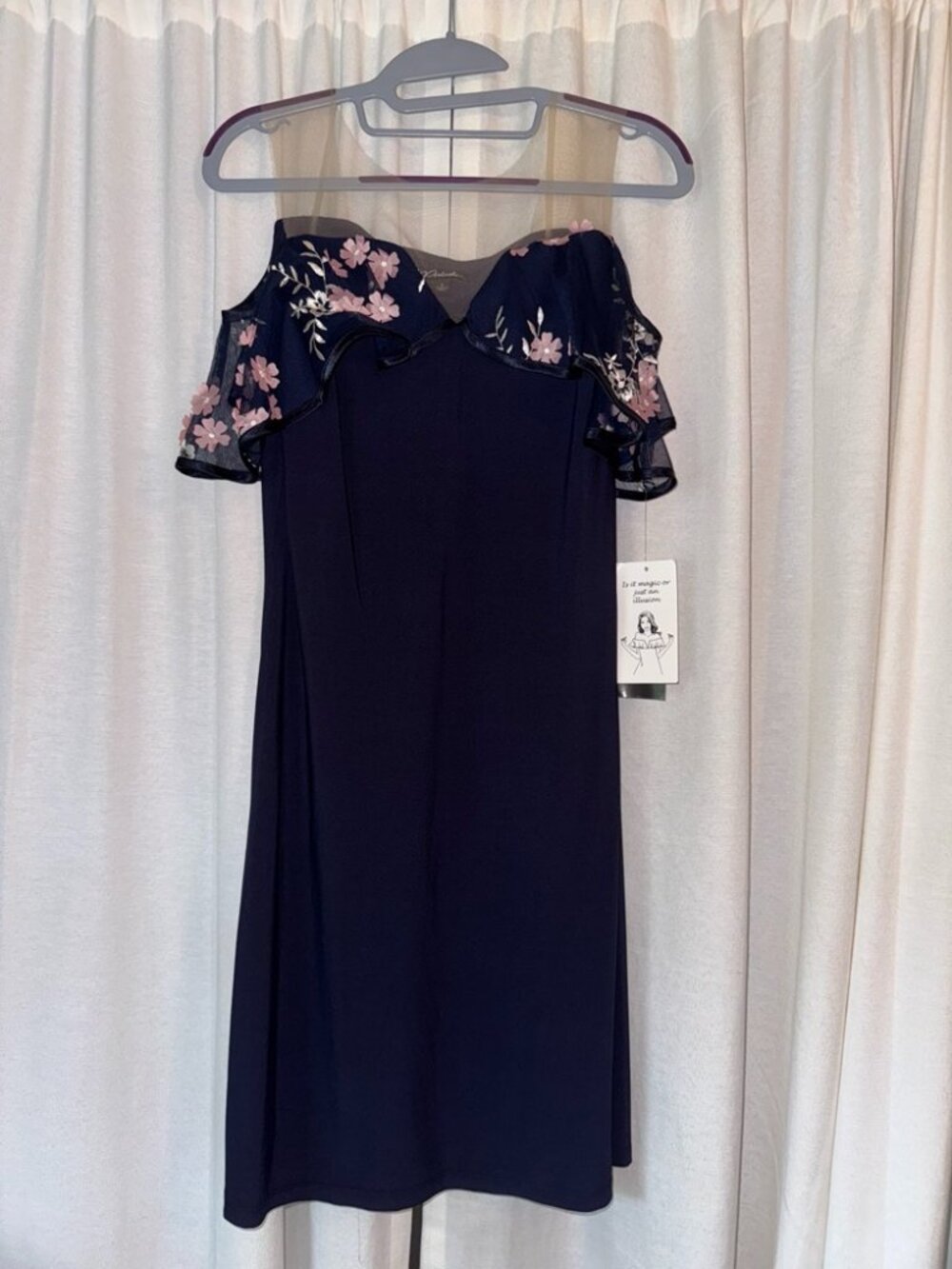 NWT - Prelude Navy Embroidered Off-the-Shoulder-Illusion Dress - Size S